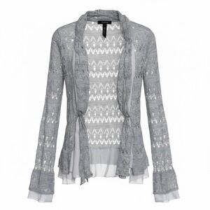 BKE Boutique Wool Blend Pointelle Cardigan Sweater Small Gray Boho Whimsigoth
